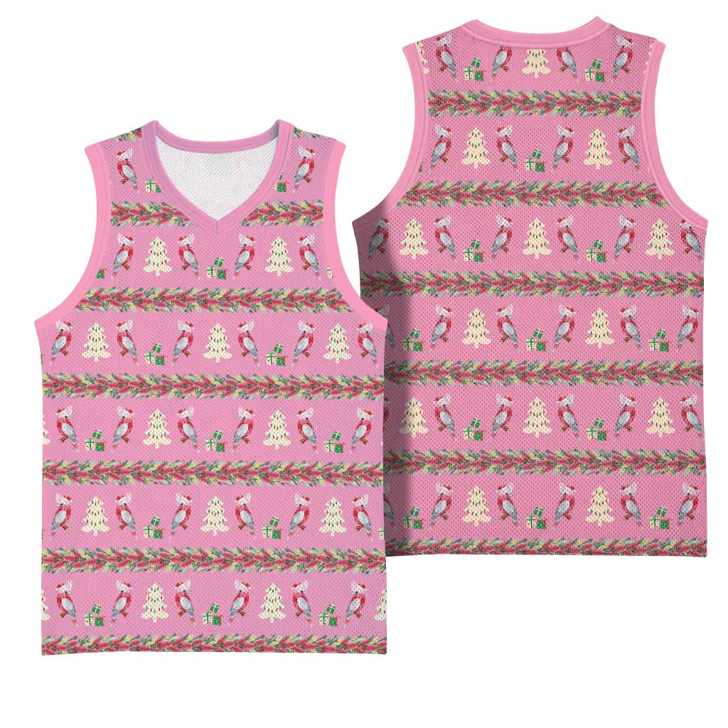 Australia Pink Galah Christmas Basketball Jersey Eolophus Roseicapilla Bottlebrush Seamless - Aussie Hoodie