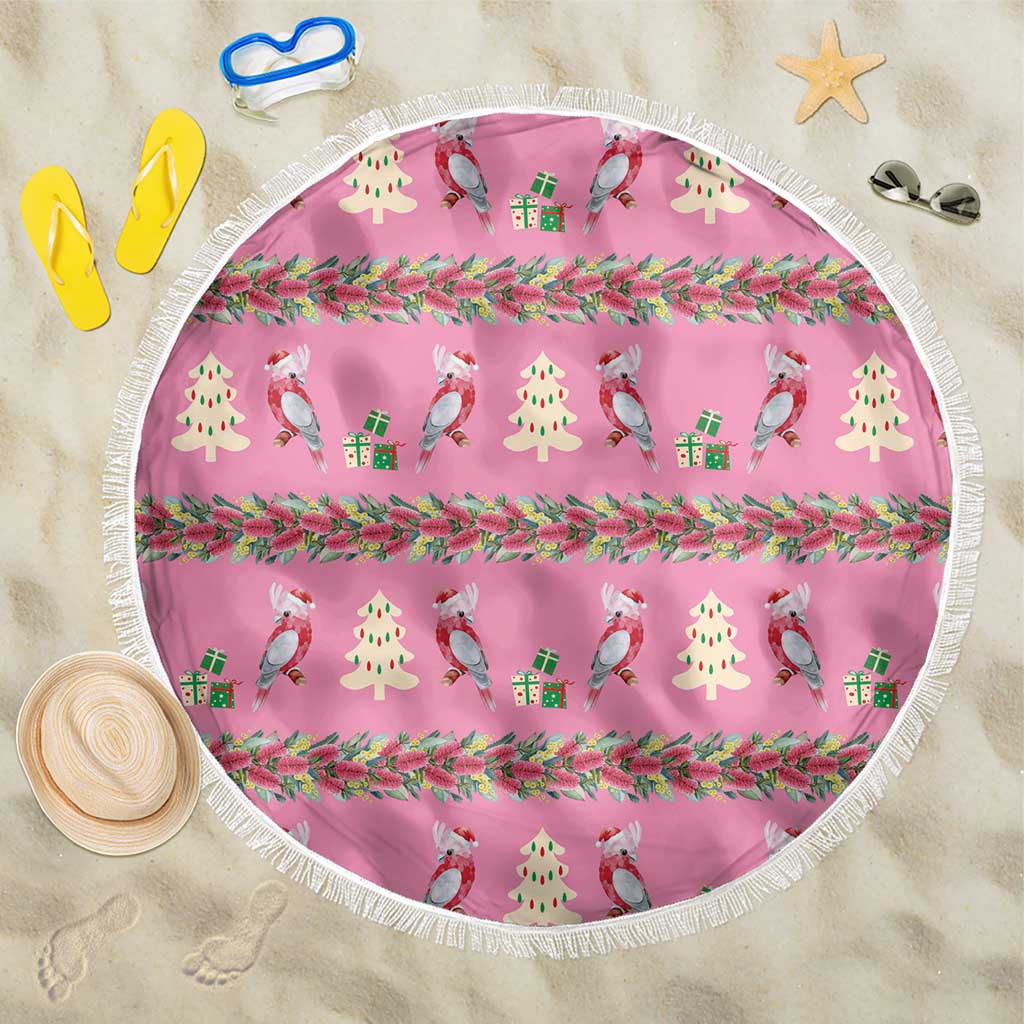 Australia Pink Galah Christmas Beach Blanket Eolophus Roseicapilla Bottlebrush Seamless - Aussie Hoodie