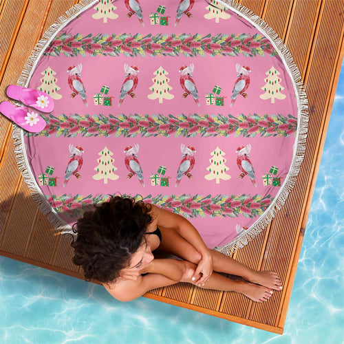 Australia Pink Galah Christmas Beach Blanket Eolophus Roseicapilla Bottlebrush Seamless - Aussie Hoodie