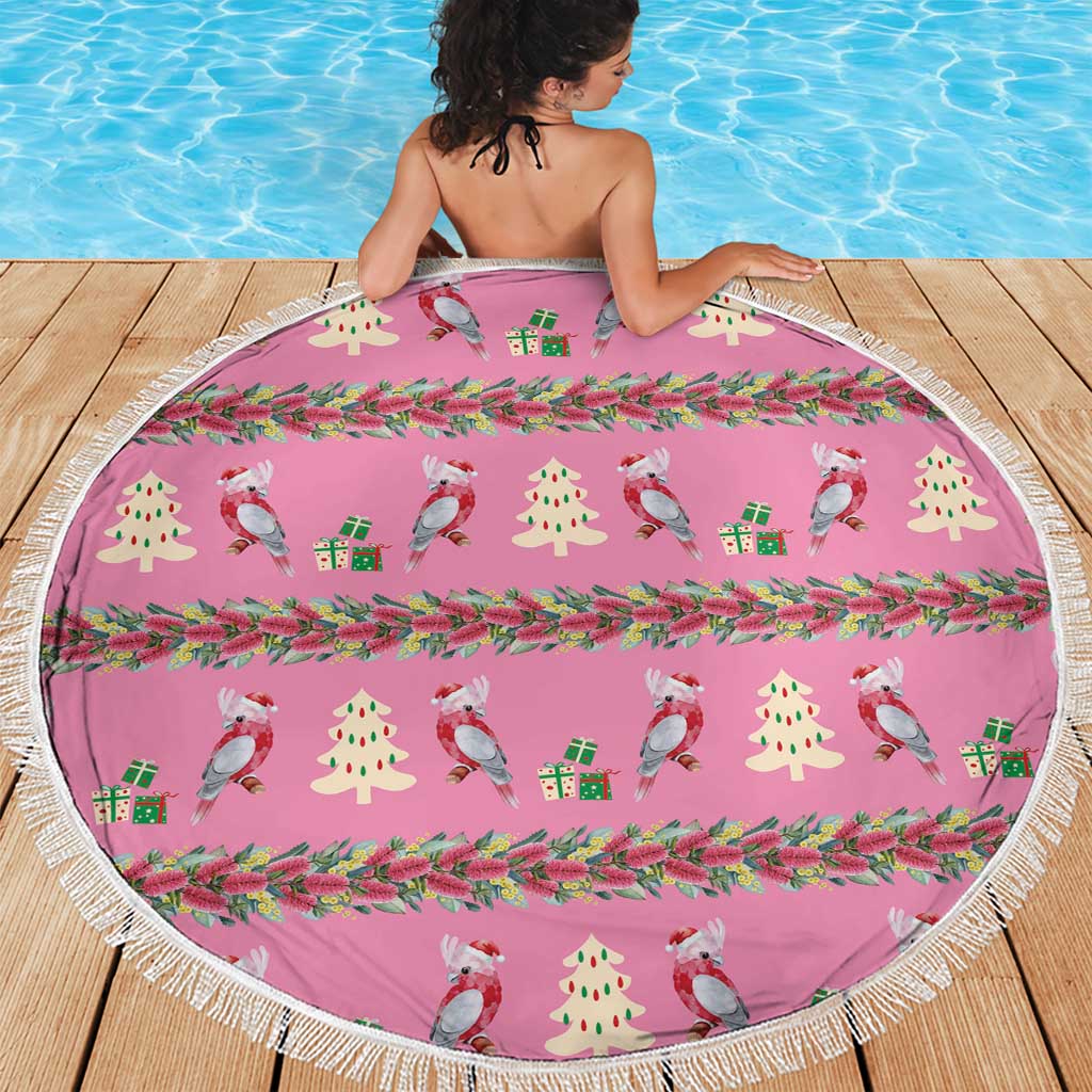 Australia Pink Galah Christmas Beach Blanket Eolophus Roseicapilla Bottlebrush Seamless - Aussie Hoodie