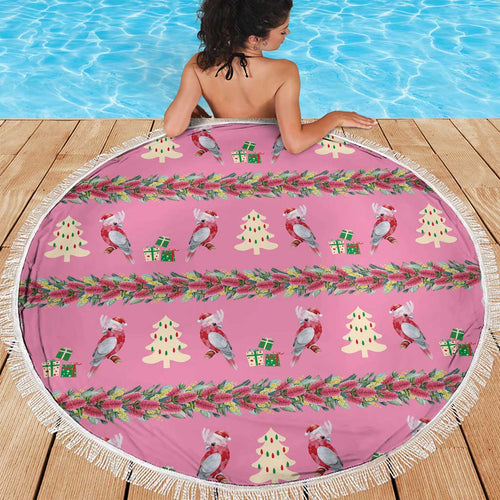 Australia Pink Galah Christmas Beach Blanket Eolophus Roseicapilla Bottlebrush Seamless - Aussie Hoodie