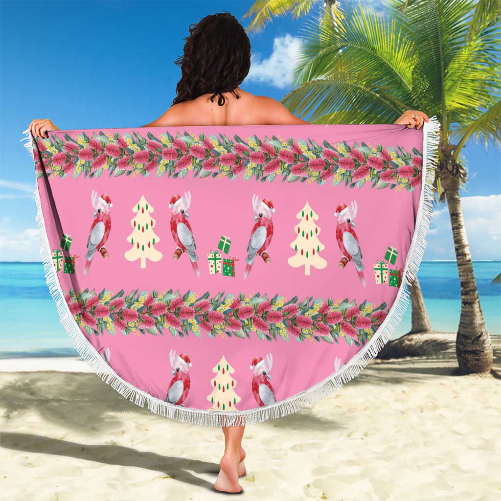 Australia Pink Galah Christmas Beach Blanket Eolophus Roseicapilla Bottlebrush Seamless - Aussie Hoodie