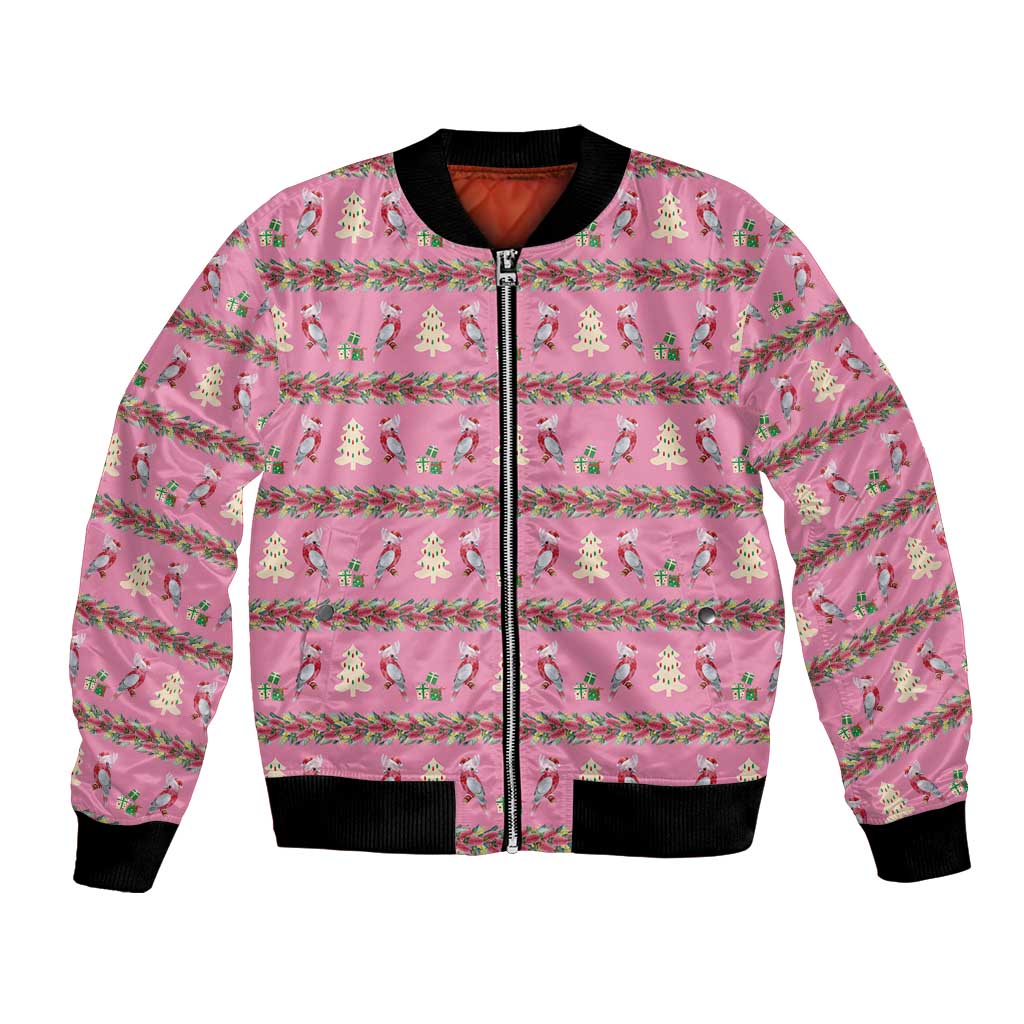 Australia Pink Galah Christmas Bomber Jacket Eolophus Roseicapilla Bottlebrush Seamless - Aussie Hoodie