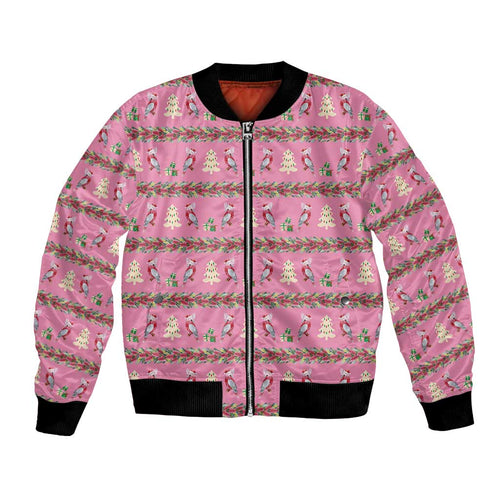Australia Pink Galah Christmas Bomber Jacket Eolophus Roseicapilla Bottlebrush Seamless - Aussie Hoodie