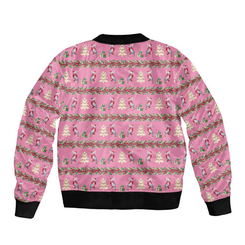 Australia Pink Galah Christmas Bomber Jacket Eolophus Roseicapilla Bottlebrush Seamless - Aussie Hoodie