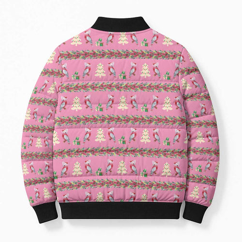 Australia Pink Galah Christmas Bomber Puffer Jacket Eolophus Roseicapilla Bottlebrush Seamless - Aussie Hoodie