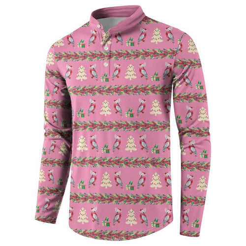 Australia Pink Galah Christmas Button Sweatshirt Eolophus Roseicapilla Bottlebrush Seamless - Aussie Hoodie