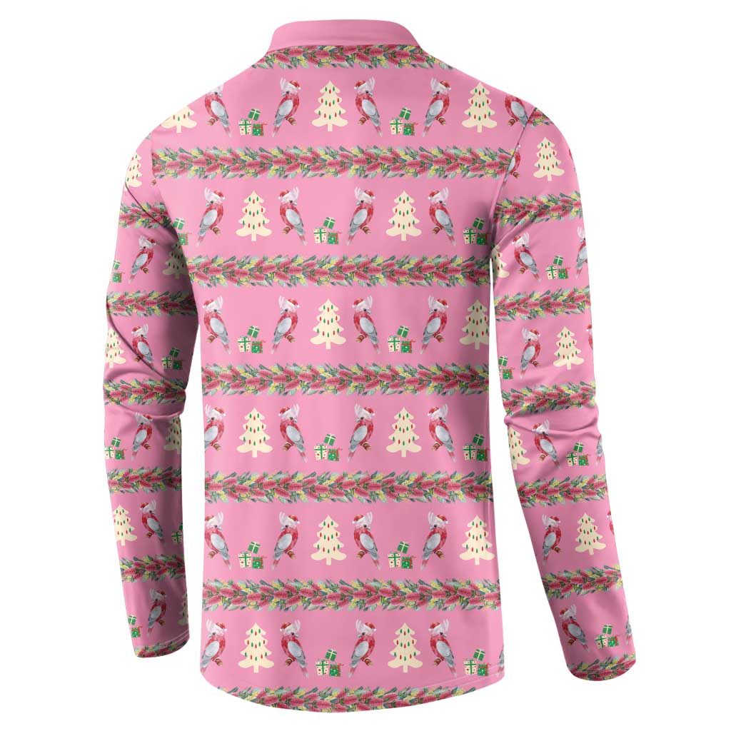 Australia Pink Galah Christmas Button Sweatshirt Eolophus Roseicapilla Bottlebrush Seamless - Aussie Hoodie