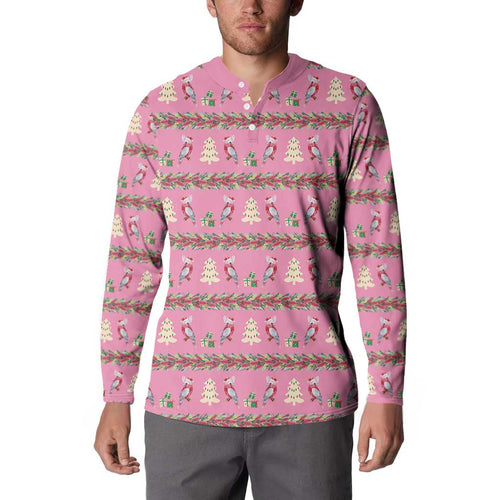 Australia Pink Galah Christmas Button Sweatshirt Eolophus Roseicapilla Bottlebrush Seamless - Aussie Hoodie
