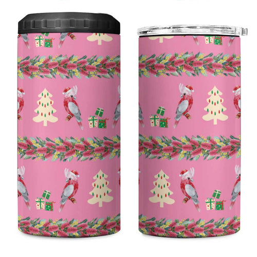 Australia Pink Galah Christmas 4 in 1 Can Cooler Tumbler Eolophus Roseicapilla Bottlebrush Seamless - Aussie Hoodie