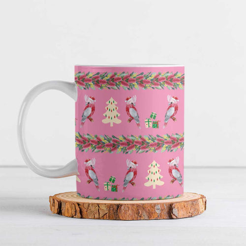 Australia Pink Galah Christmas Ceramic Mug Eolophus Roseicapilla Bottlebrush Seamless - Aussie Hoodie
