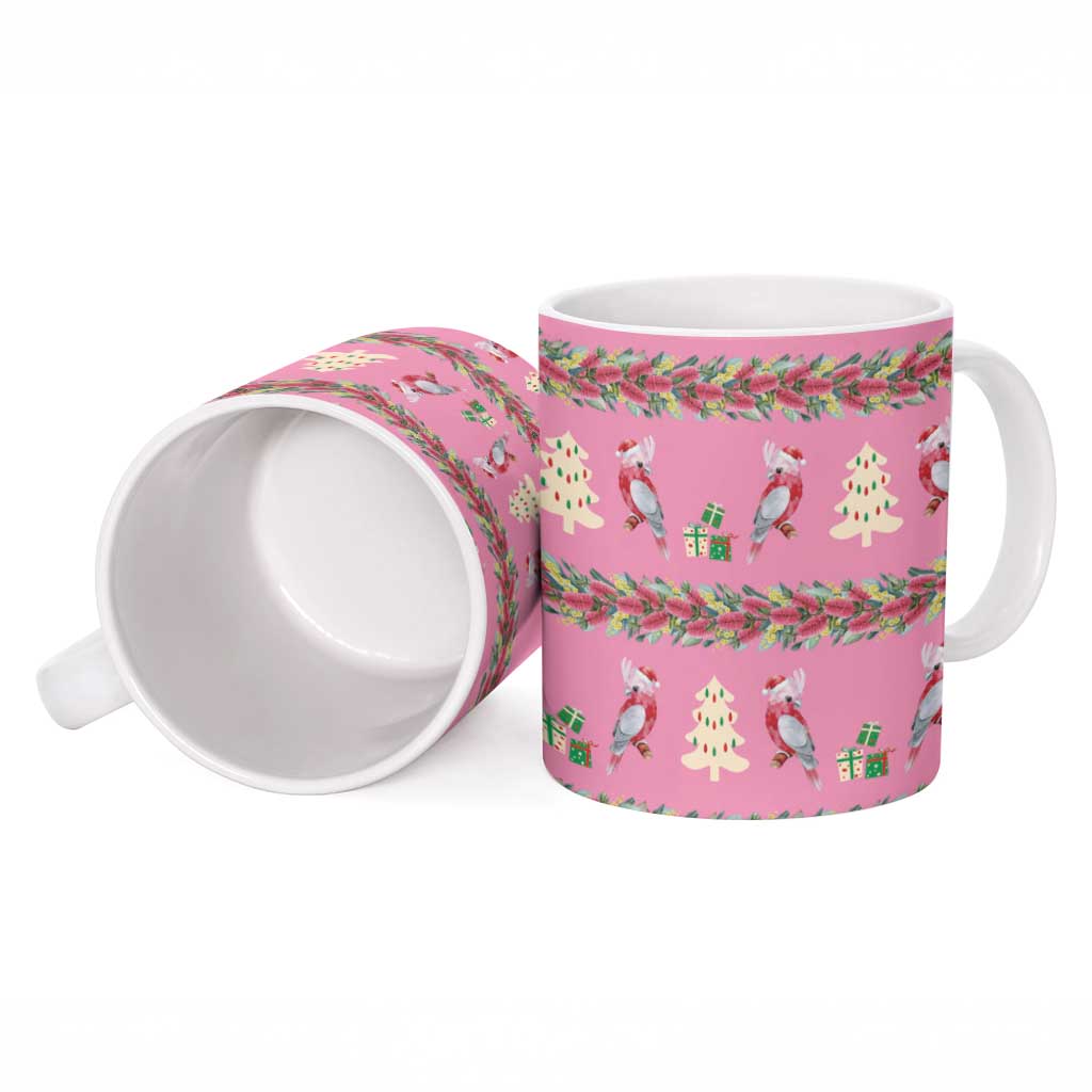 Australia Pink Galah Christmas Ceramic Mug Eolophus Roseicapilla Bottlebrush Seamless - Aussie Hoodie