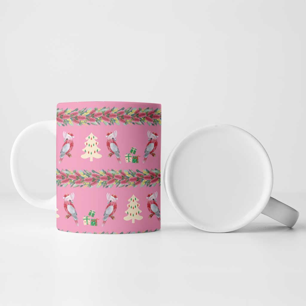 Australia Pink Galah Christmas Ceramic Mug Eolophus Roseicapilla Bottlebrush Seamless - Aussie Hoodie