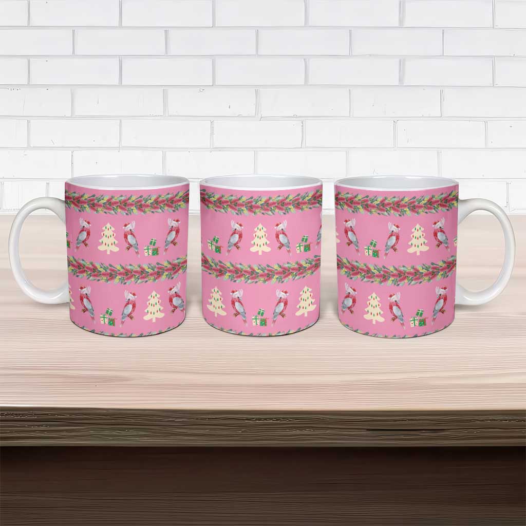 Australia Pink Galah Christmas Ceramic Mug Eolophus Roseicapilla Bottlebrush Seamless - Aussie Hoodie