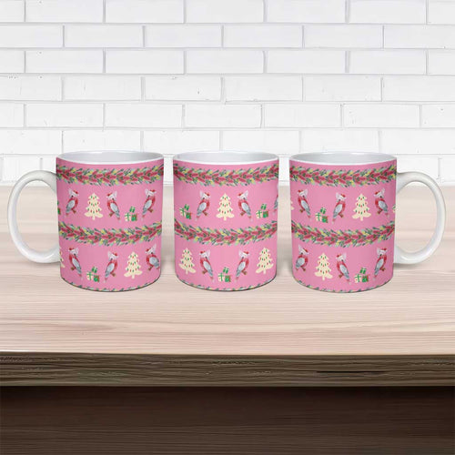 Australia Pink Galah Christmas Ceramic Mug Eolophus Roseicapilla Bottlebrush Seamless - Aussie Hoodie