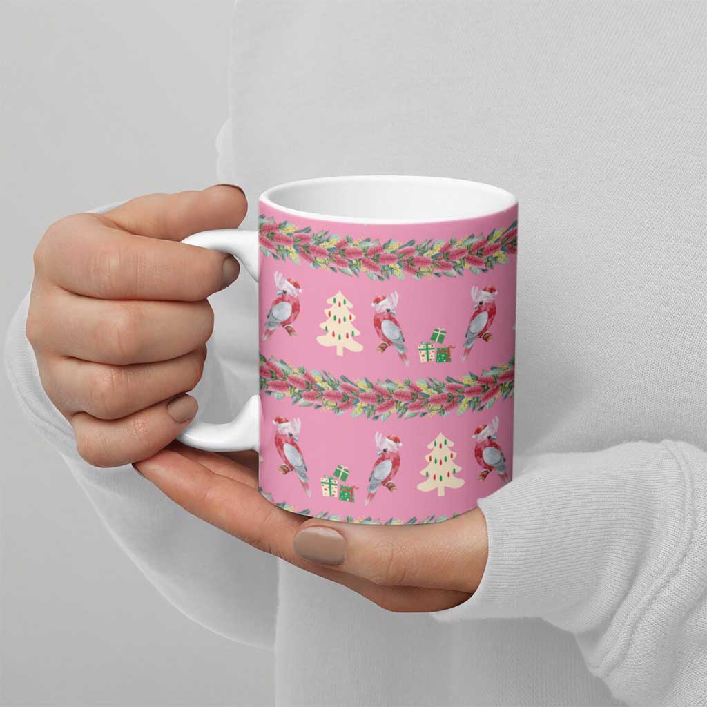 Australia Pink Galah Christmas Ceramic Mug Eolophus Roseicapilla Bottlebrush Seamless - Aussie Hoodie