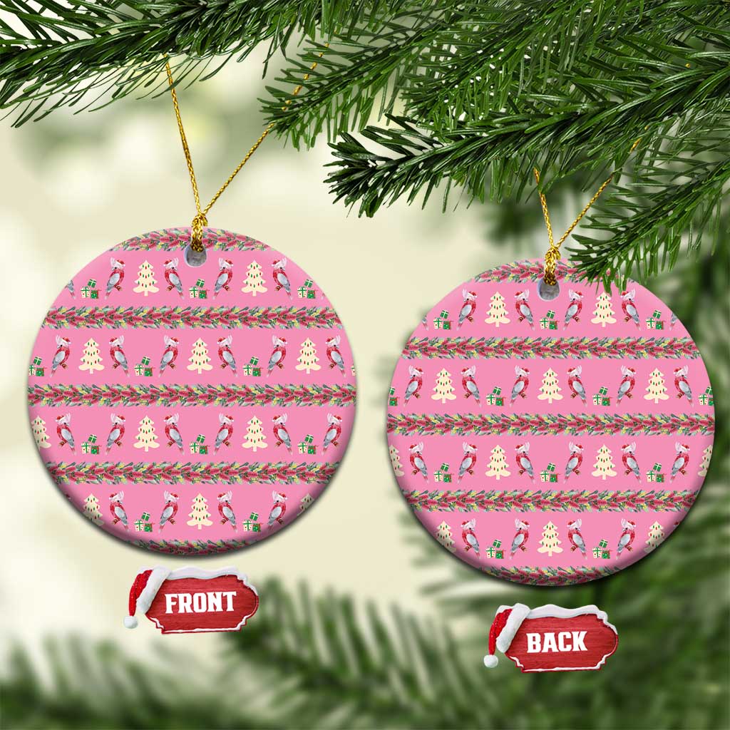 Australia Pink Galah Christmas Ceramic Ornament Eolophus Roseicapilla Bottlebrush Seamless - Aussie Hoodie