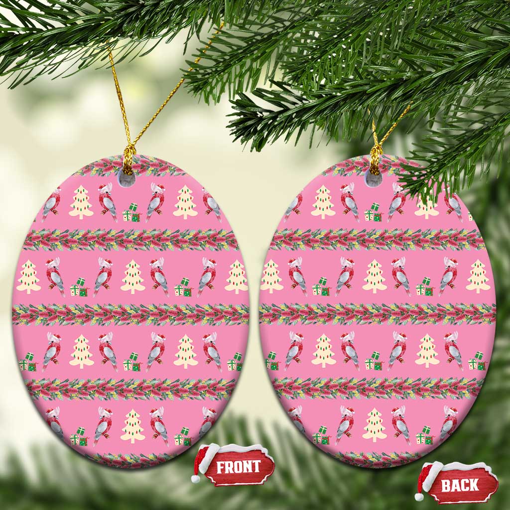 Australia Pink Galah Christmas Ceramic Ornament Eolophus Roseicapilla Bottlebrush Seamless - Aussie Hoodie