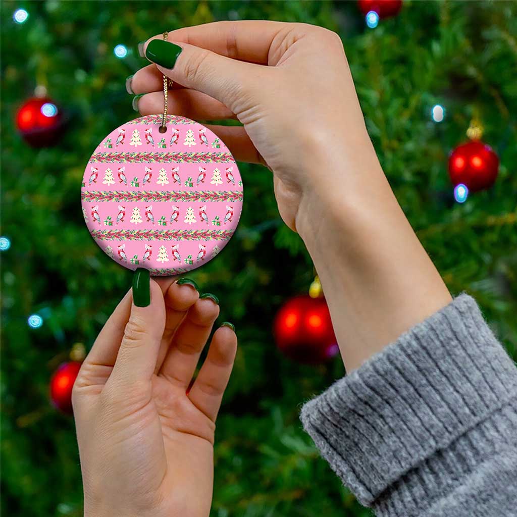 Australia Pink Galah Christmas Ceramic Ornament Eolophus Roseicapilla Bottlebrush Seamless - Aussie Hoodie