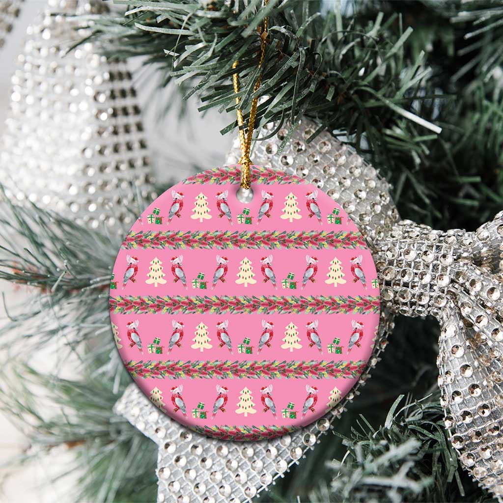 Australia Pink Galah Christmas Ceramic Ornament Eolophus Roseicapilla Bottlebrush Seamless - Aussie Hoodie