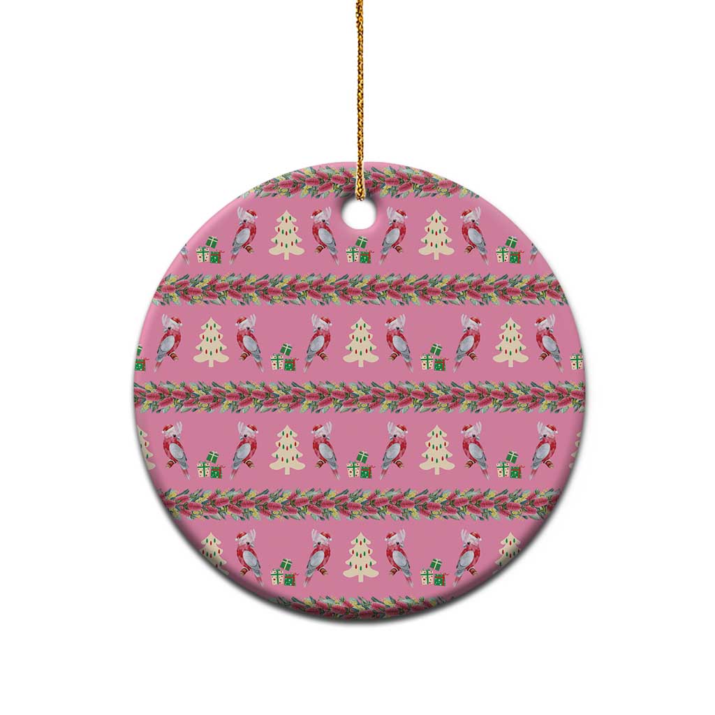 Australia Pink Galah Christmas Ceramic Ornament Eolophus Roseicapilla Bottlebrush Seamless - Aussie Hoodie