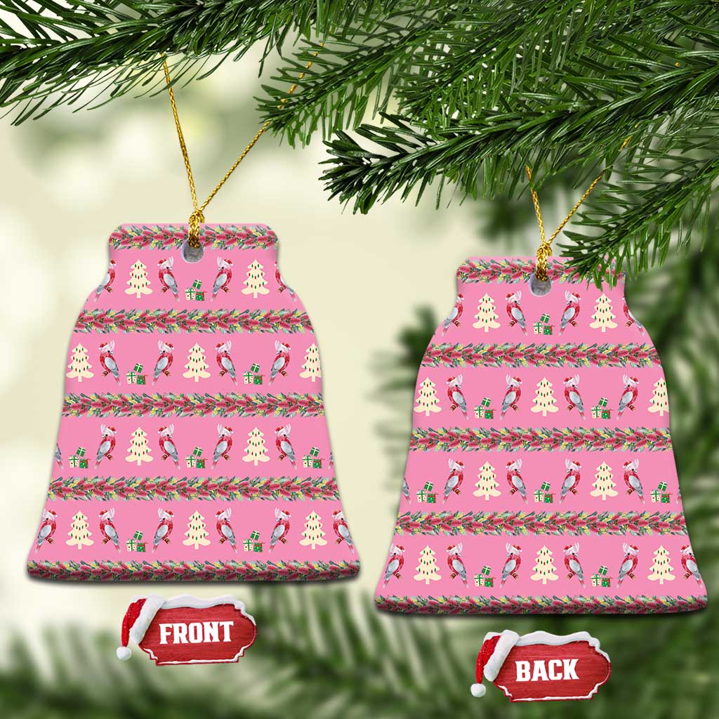 Australia Pink Galah Christmas Ceramic Ornament Eolophus Roseicapilla Bottlebrush Seamless - Aussie Hoodie