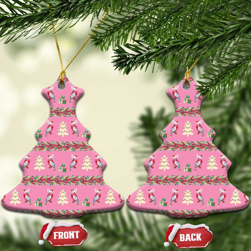 Australia Pink Galah Christmas Ceramic Ornament Eolophus Roseicapilla Bottlebrush Seamless - Aussie Hoodie