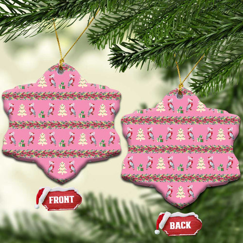 Australia Pink Galah Christmas Ceramic Ornament Eolophus Roseicapilla Bottlebrush Seamless - Aussie Hoodie