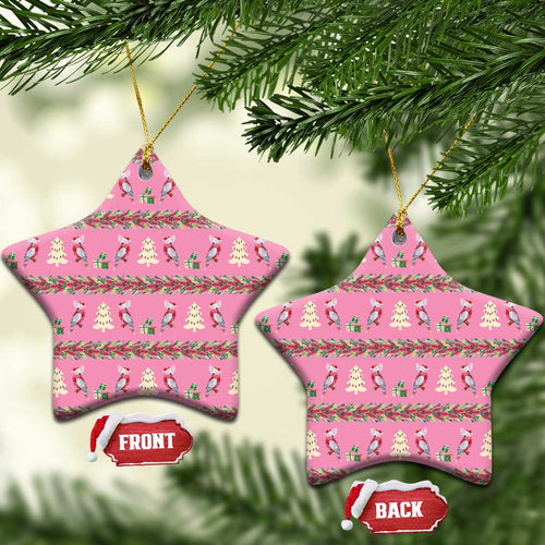 Australia Pink Galah Christmas Ceramic Ornament Eolophus Roseicapilla Bottlebrush Seamless - Aussie Hoodie