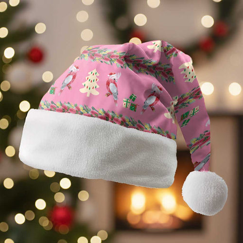 Australia Pink Galah Christmas Santa Hat Eolophus Roseicapilla Bottlebrush Seamless - Aussie Hoodie