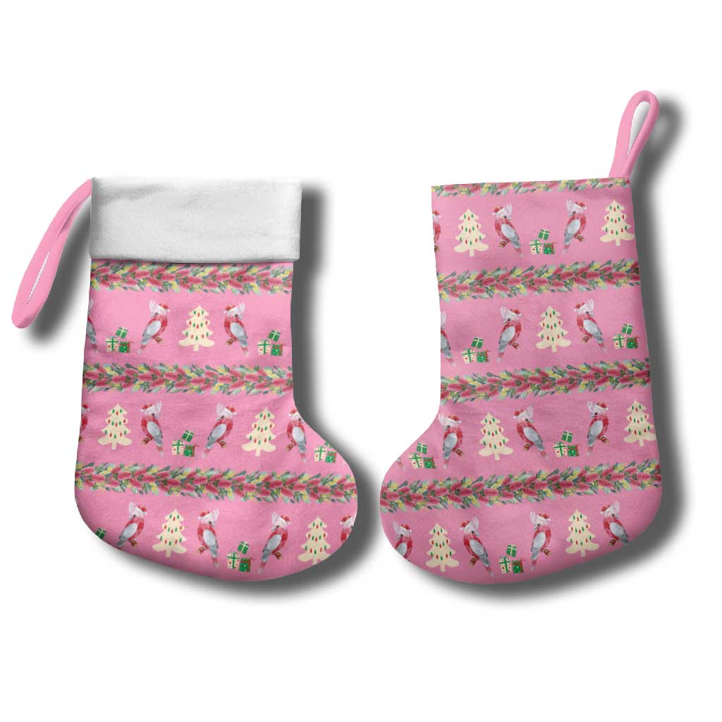 Australia Pink Galah Christmas Stocking Eolophus Roseicapilla Bottlebrush Seamless - Aussie Hoodie
