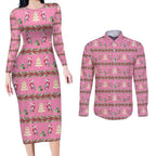 Australia Pink Galah Christmas Couples Matching Long Sleeve Bodycon Dress and Long Sleeve Button Shirt Eolophus Roseicapilla Bottlebrush Seamless - Aussie Hoodie