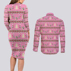 Australia Pink Galah Christmas Couples Matching Long Sleeve Bodycon Dress and Long Sleeve Button Shirt Eolophus Roseicapilla Bottlebrush Seamless - Aussie Hoodie