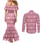 Australia Pink Galah Christmas Couples Matching Mermaid Dress and Long Sleeve Button Shirt Eolophus Roseicapilla Bottlebrush Seamless - Aussie Hoodie