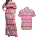 Australia Pink Galah Christmas Couples Matching Off Shoulder Maxi Dress and Hawaiian Shirt Eolophus Roseicapilla Bottlebrush Seamless - Aussie Hoodie