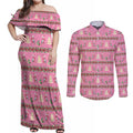Australia Pink Galah Christmas Couples Matching Off Shoulder Maxi Dress and Long Sleeve Button Shirt Eolophus Roseicapilla Bottlebrush Seamless - Aussie Hoodie