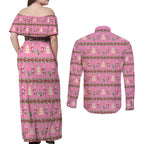Australia Pink Galah Christmas Couples Matching Off Shoulder Maxi Dress and Long Sleeve Button Shirt Eolophus Roseicapilla Bottlebrush Seamless - Aussie Hoodie