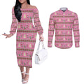 Australia Pink Galah Christmas Couples Matching Off The Shoulder Long Sleeve Dress and Long Sleeve Button Shirt Eolophus Roseicapilla Bottlebrush Seamless - Aussie Hoodie