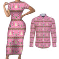 Australia Pink Galah Christmas Couples Matching Short Sleeve Bodycon Dress and Long Sleeve Button Shirt Eolophus Roseicapilla Bottlebrush Seamless - Aussie Hoodie