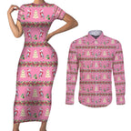 Australia Pink Galah Christmas Couples Matching Short Sleeve Bodycon Dress and Long Sleeve Button Shirt Eolophus Roseicapilla Bottlebrush Seamless - Aussie Hoodie