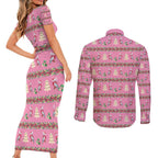 Australia Pink Galah Christmas Couples Matching Short Sleeve Bodycon Dress and Long Sleeve Button Shirt Eolophus Roseicapilla Bottlebrush Seamless - Aussie Hoodie