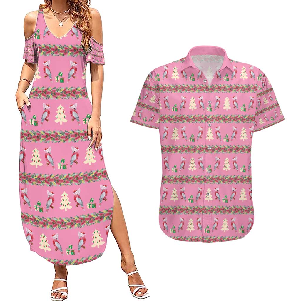 Australia Pink Galah Christmas Couples Matching Summer Maxi Dress and Hawaiian Shirt Eolophus Roseicapilla Bottlebrush Seamless - Aussie Hoodie
