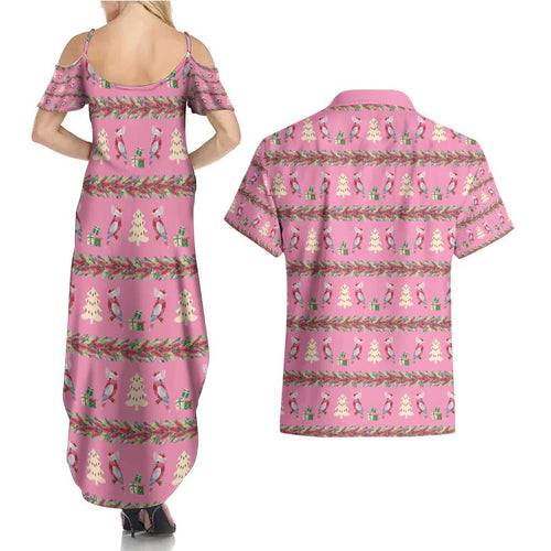 Australia Pink Galah Christmas Couples Matching Summer Maxi Dress and Hawaiian Shirt Eolophus Roseicapilla Bottlebrush Seamless - Aussie Hoodie