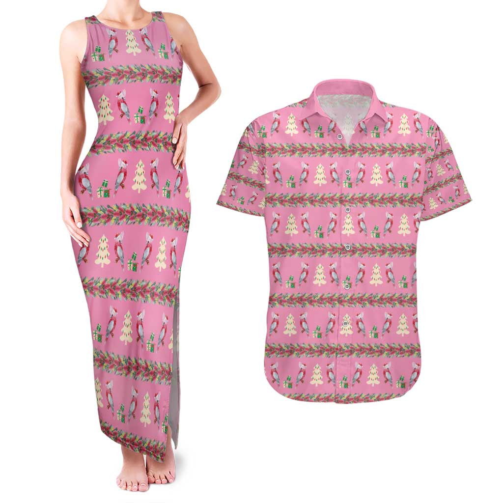 Australia Pink Galah Christmas Couples Matching Tank Maxi Dress and Hawaiian Shirt Eolophus Roseicapilla Bottlebrush Seamless - Aussie Hoodie