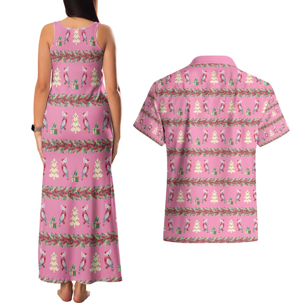 Australia Pink Galah Christmas Couples Matching Tank Maxi Dress and Hawaiian Shirt Eolophus Roseicapilla Bottlebrush Seamless - Aussie Hoodie