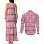 Australia Pink Galah Christmas Couples Matching Tank Maxi Dress and Long Sleeve Button Shirt Eolophus Roseicapilla Bottlebrush Seamless - Aussie Hoodie