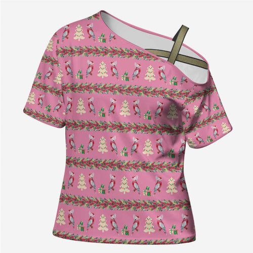 Australia Pink Galah Christmas Cross Shoulder Shirt Eolophus Roseicapilla Bottlebrush Seamless - Aussie Hoodie