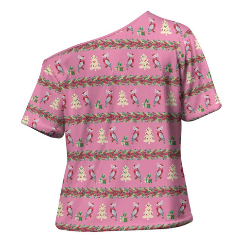 Australia Pink Galah Christmas Cross Shoulder Shirt Eolophus Roseicapilla Bottlebrush Seamless - Aussie Hoodie
