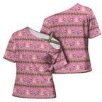 Australia Pink Galah Christmas Cross Shoulder Shirt Eolophus Roseicapilla Bottlebrush Seamless - Aussie Hoodie