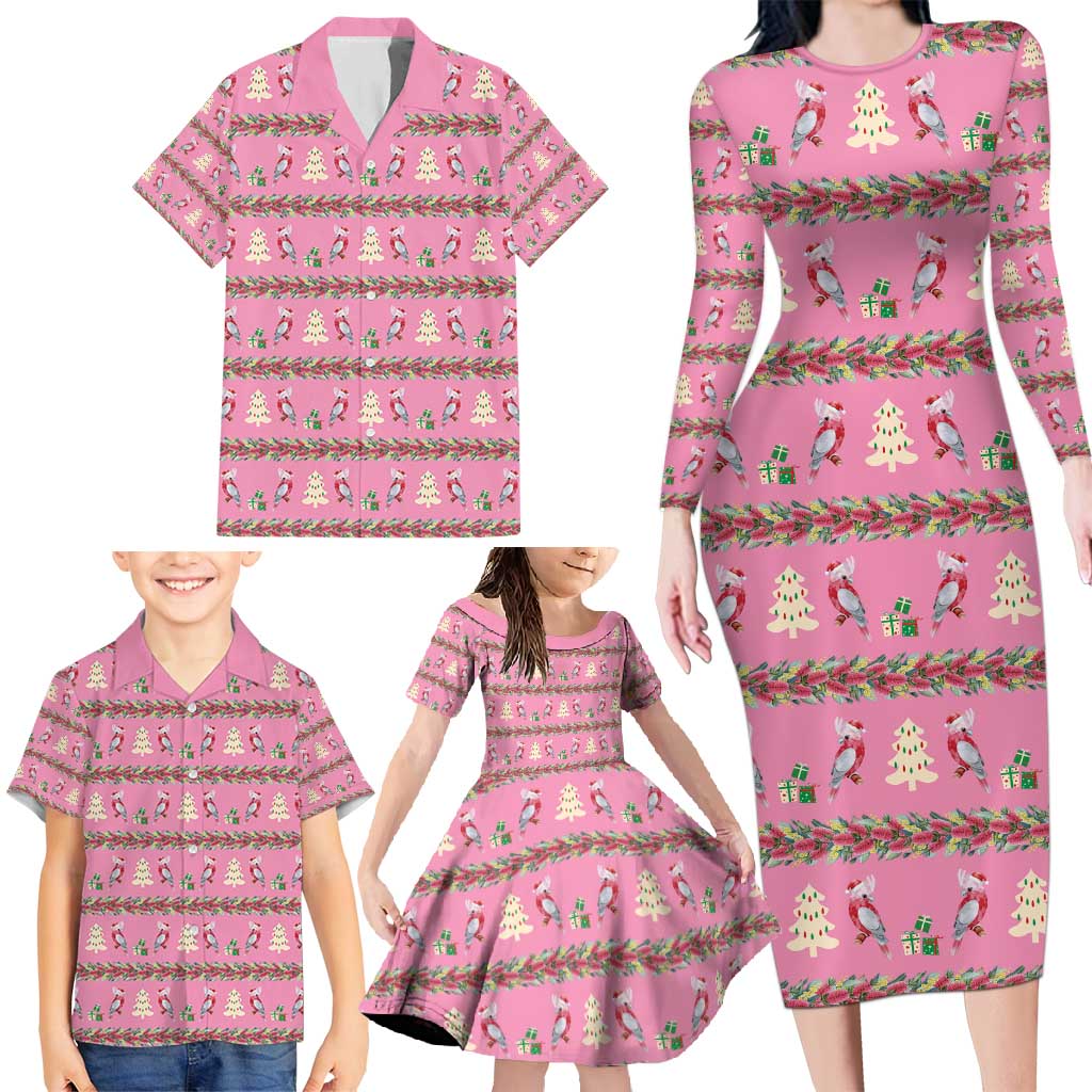 Australia Pink Galah Christmas Family Matching Long Sleeve Bodycon Dress and Hawaiian Shirt Eolophus Roseicapilla Bottlebrush Seamless - Aussie Hoodie